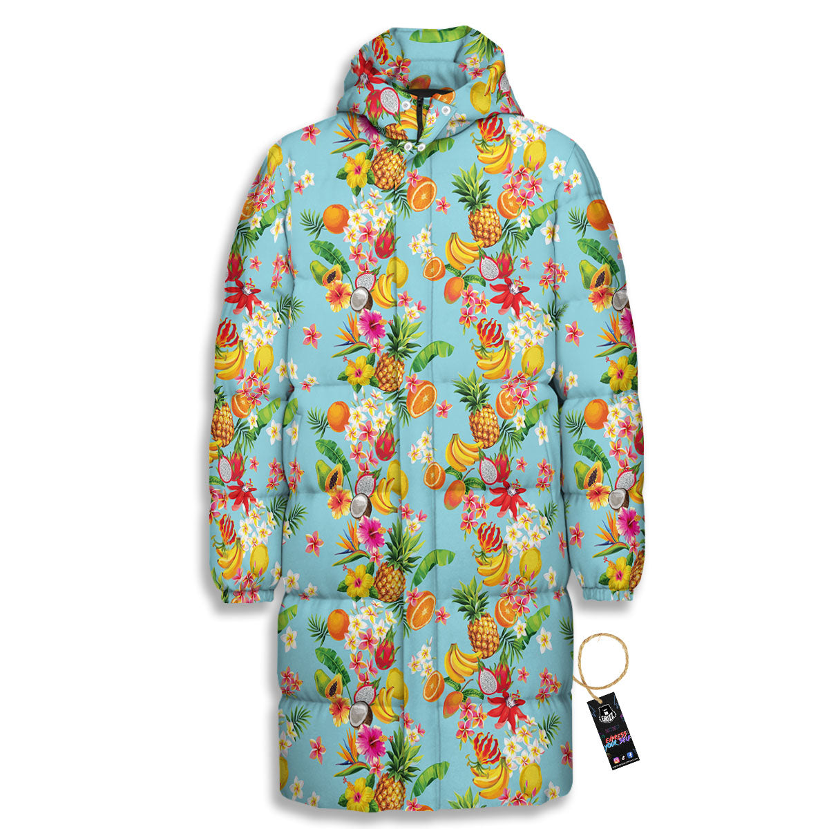 Summer Fruits Tropical Print Pattern Long Down Jacket-grizzshop