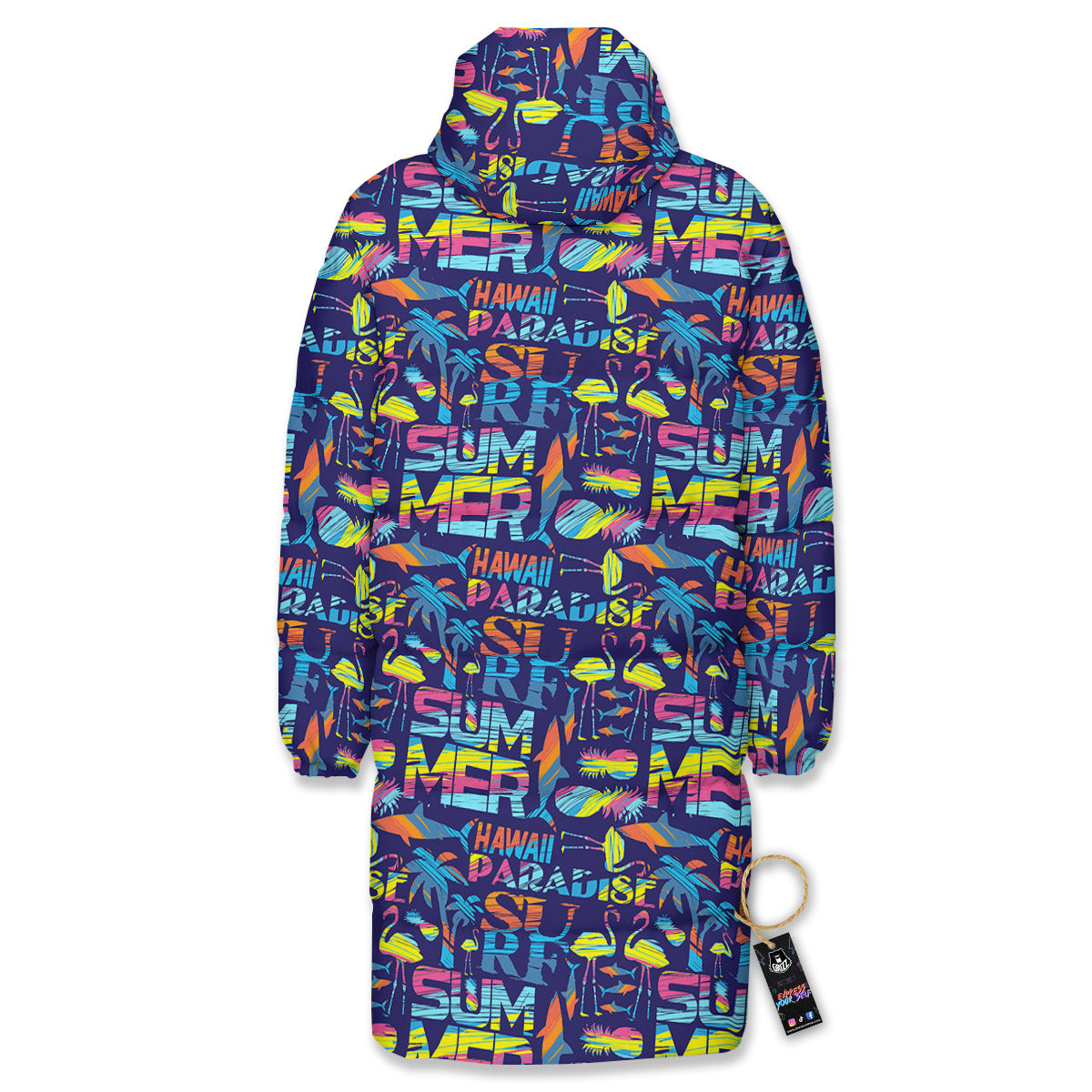 Summer Surfing Colorful Print Pattern Long Down Jacket-grizzshop