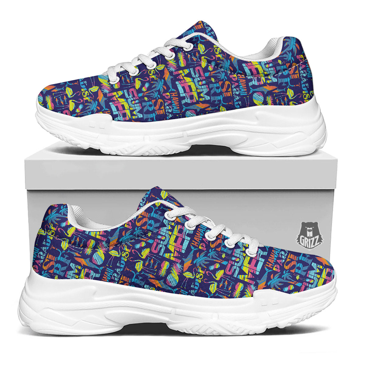 Summer Surfing Colorful Print Pattern White Chunky Shoes-grizzshop