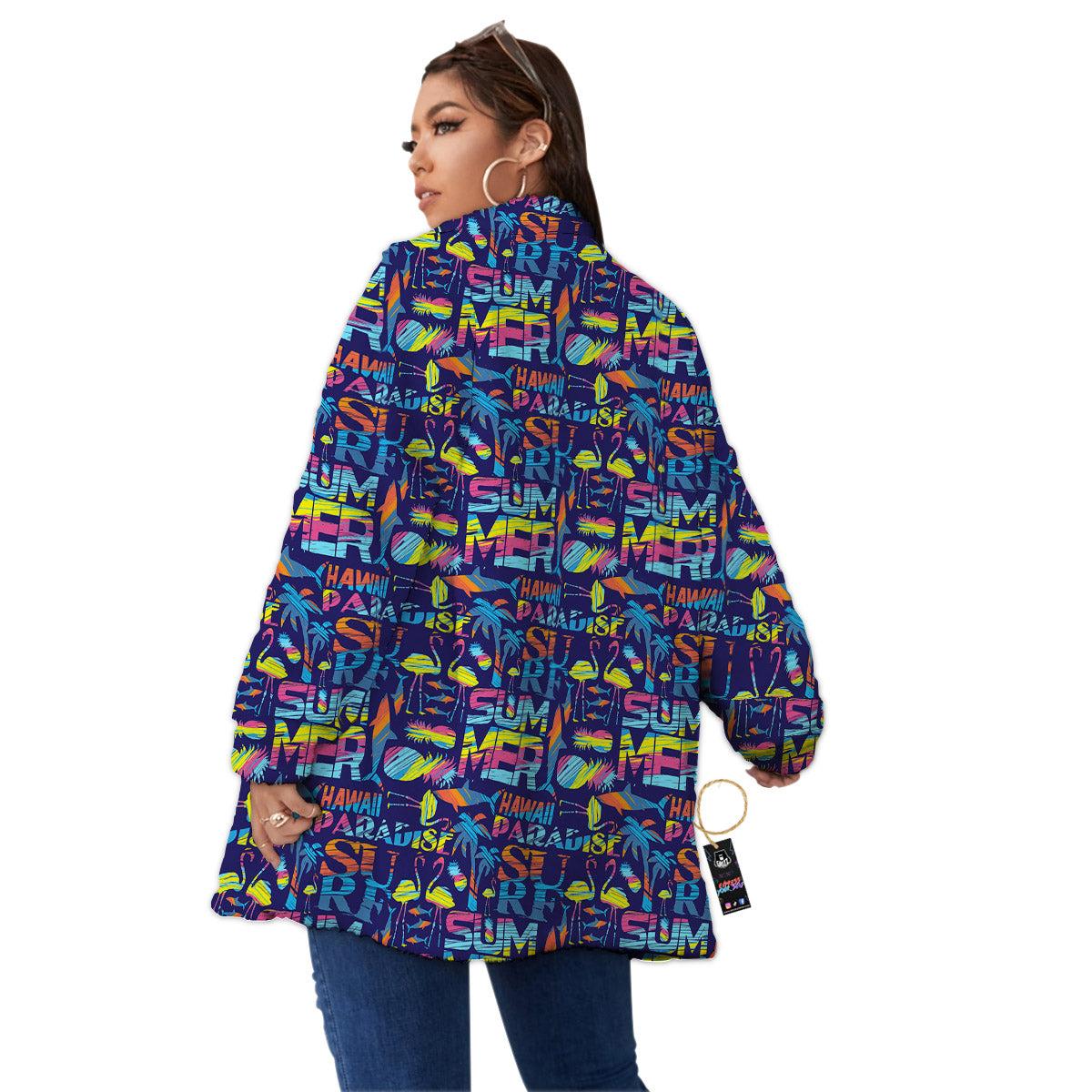 Summer Surfing Colorful Print Pattern Women's Sherpa Jacket-grizzshop