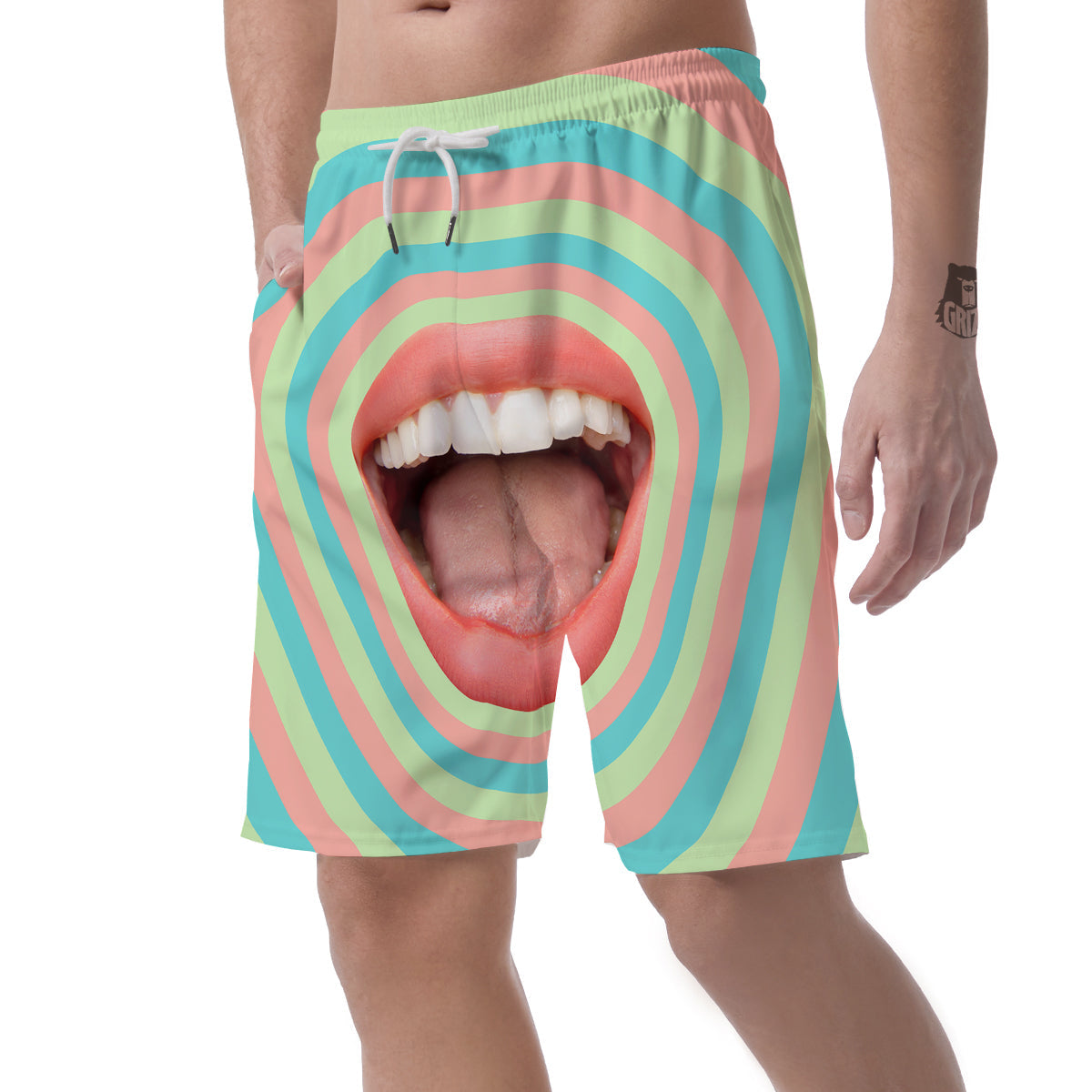 Summer Time Mood Mouth Print Men's Shorts-grizzshop