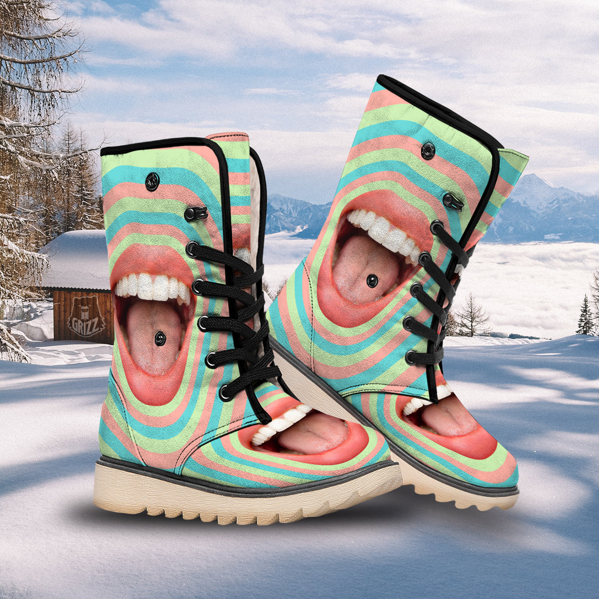 Summer Time Mood Mouth Print Snow Boots-grizzshop