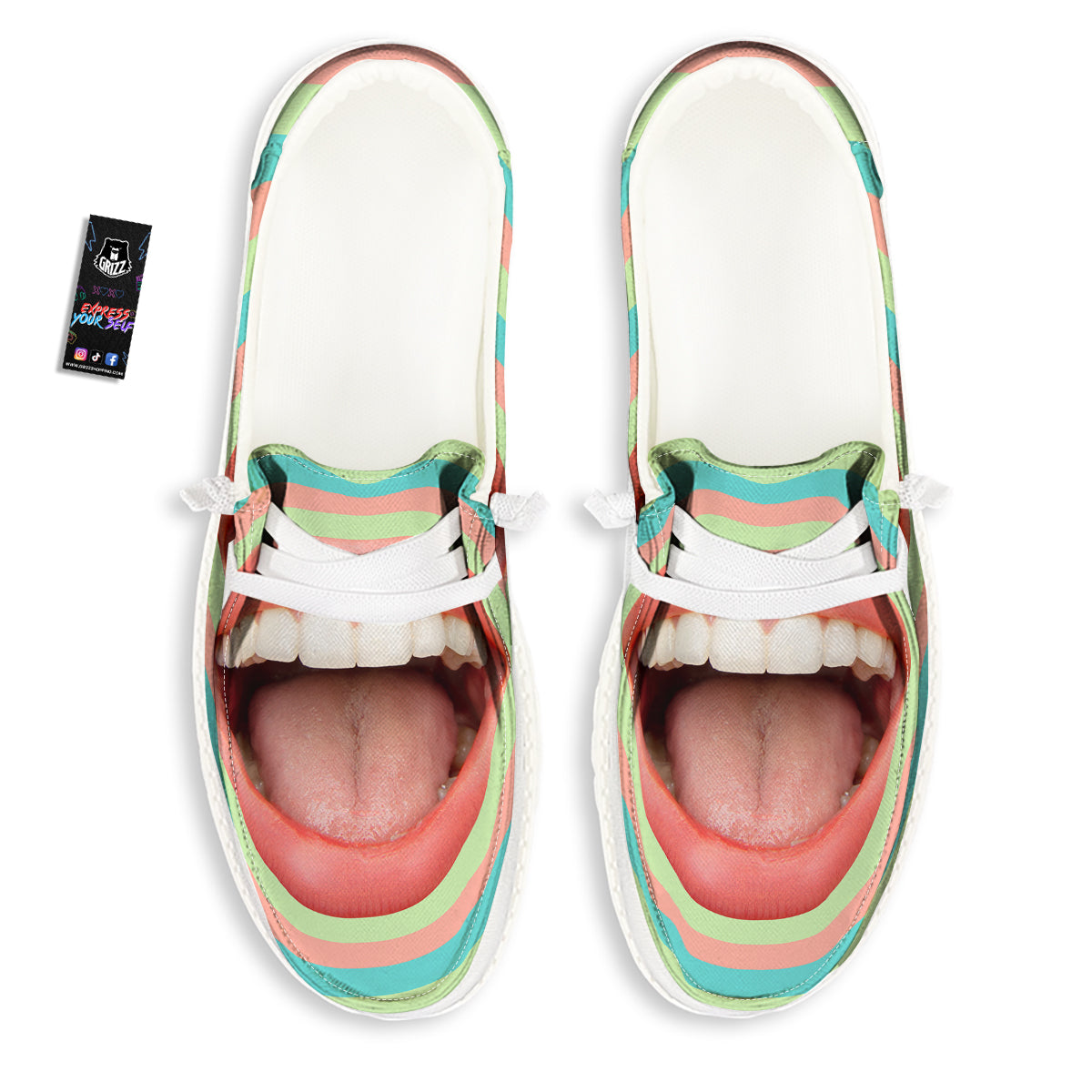 Summer Time Mood Mouth Print White Loafers-grizzshop