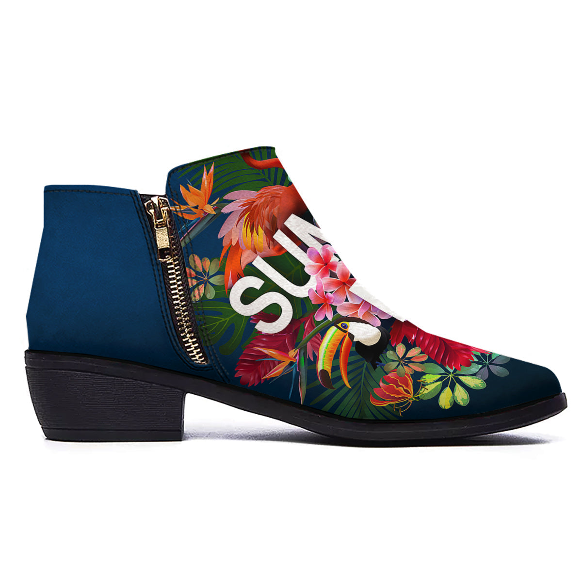 Summer Tropical Birds And Flowers For Travel Print Ankle Boots-grizzshop