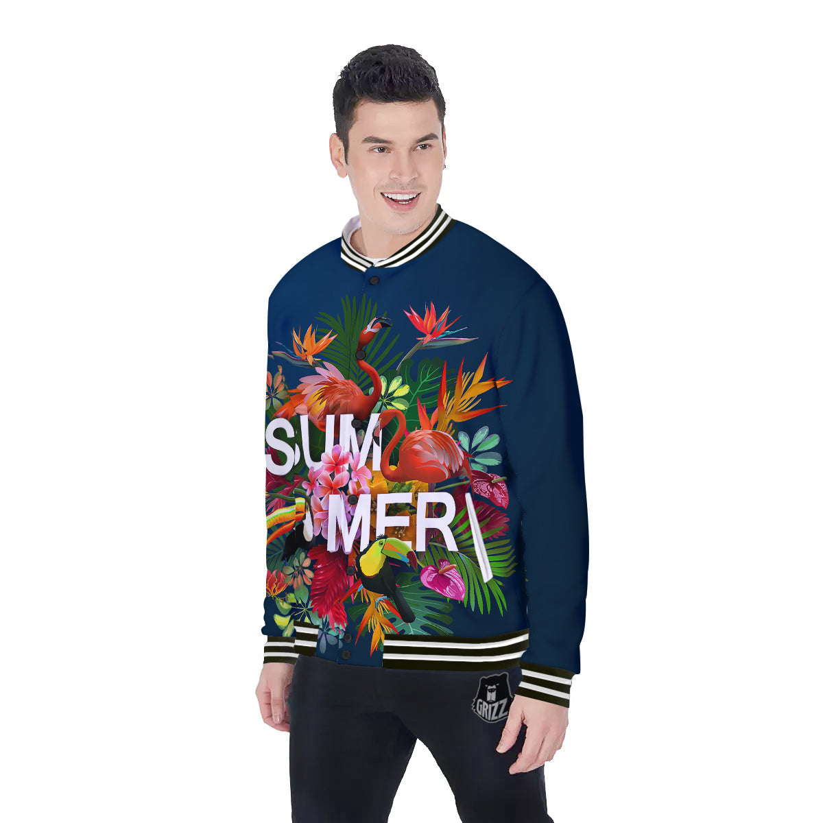 Summer Tropical Birds And Flowers For Travel Print Baseball Jacket-grizzshop