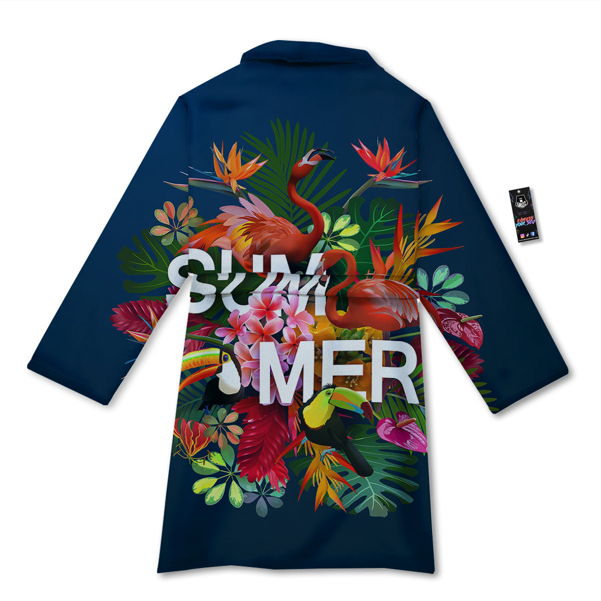 Summer Tropical Birds And Flowers For Travel Print Bathrobe-grizzshop