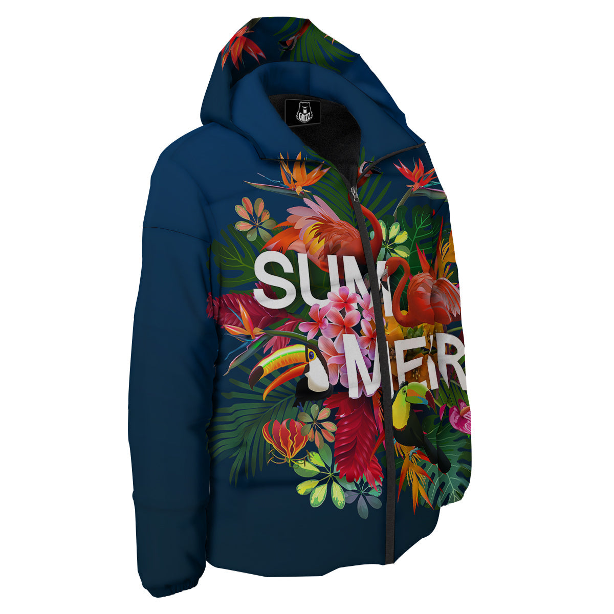 Summer Tropical Birds And Flowers For Travel Print Down Jacket-grizzshop
