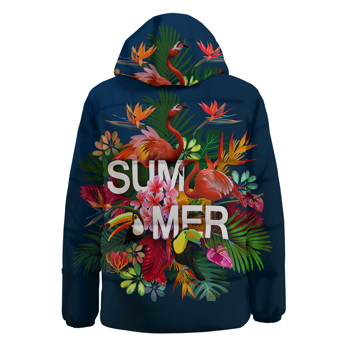 Summer Tropical Birds And Flowers For Travel Print Down Jacket-grizzshop