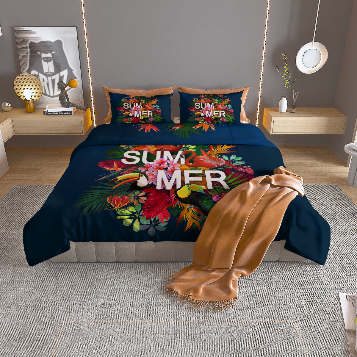 Summer Tropical Birds And Flowers For Travel Print Duvet Cover Bedding Set