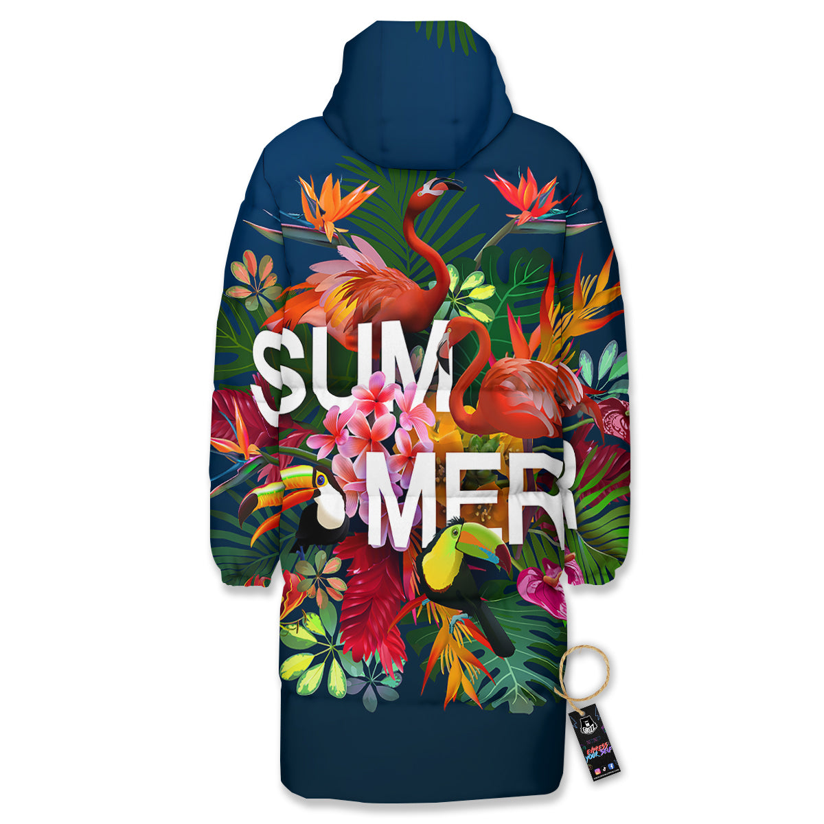Summer Tropical Birds And Flowers For Travel Print Long Down Jacket-grizzshop