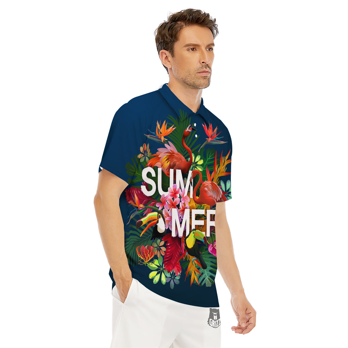 Summer Tropical Birds And Flowers For Travel Print Men's Golf Shirts-grizzshop