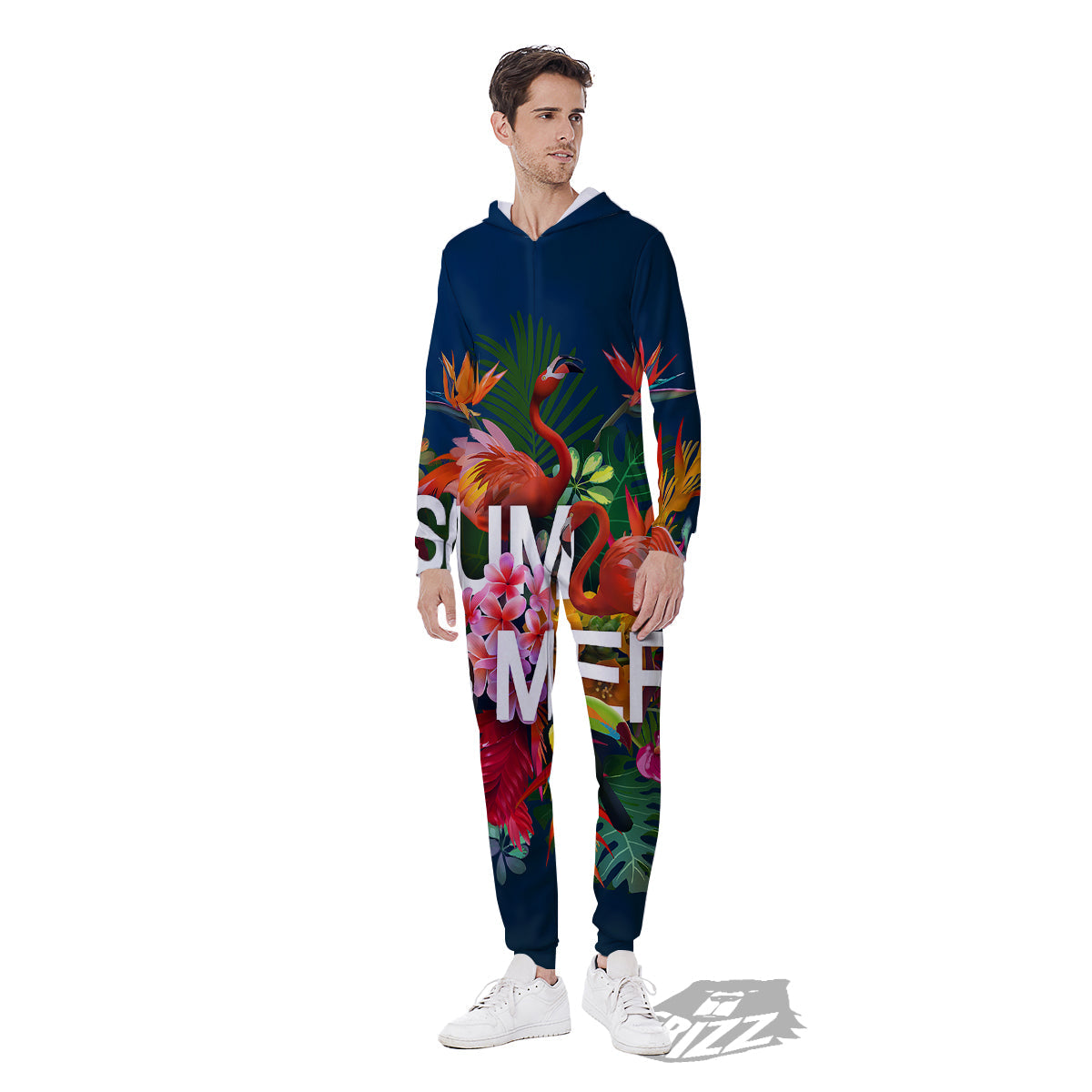 Summer Tropical Birds And Flowers For Travel Print Men's Jumpsuit-grizzshop