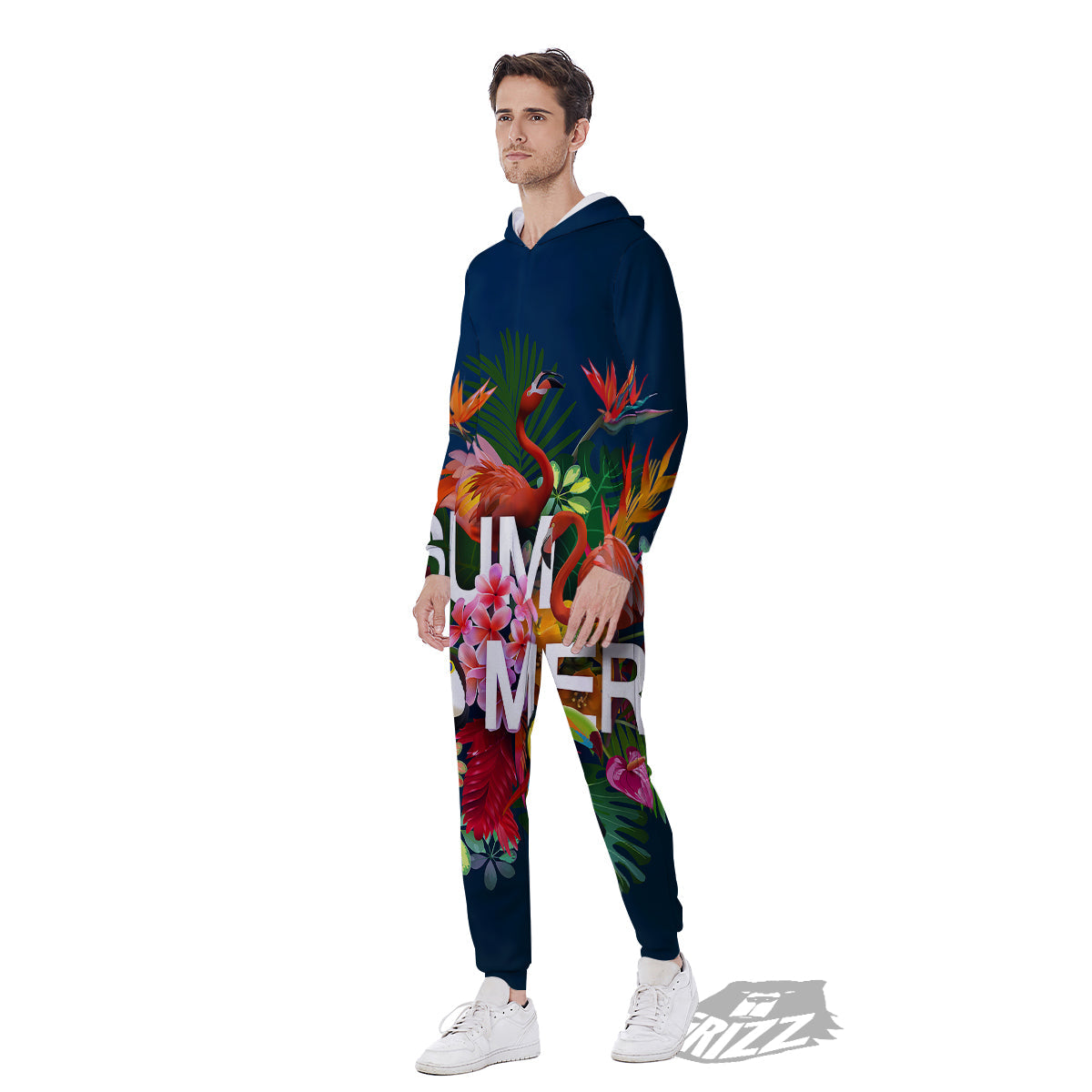 Summer Tropical Birds And Flowers For Travel Print Men's Jumpsuit-grizzshop