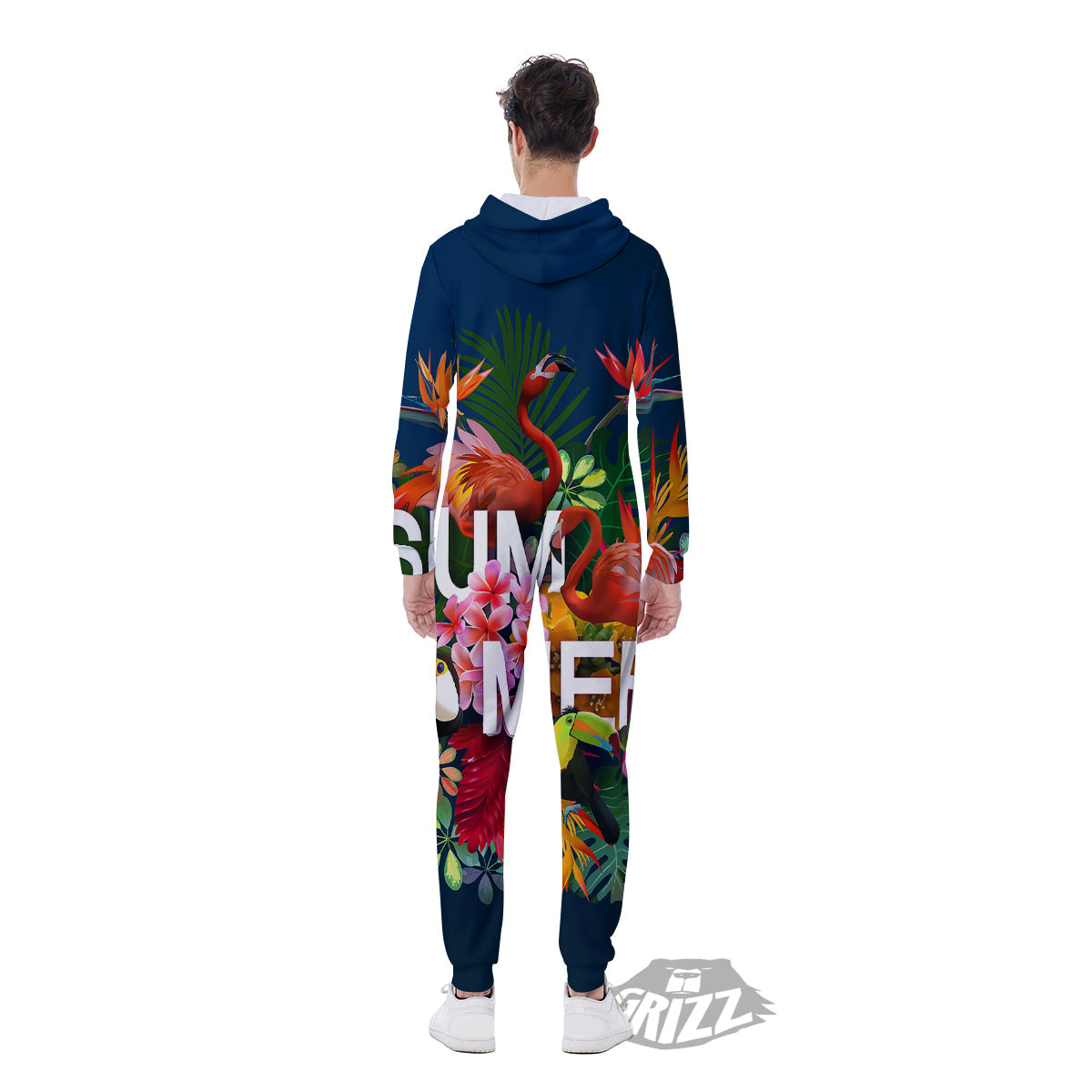 Summer Tropical Birds And Flowers For Travel Print Men's Jumpsuit-grizzshop