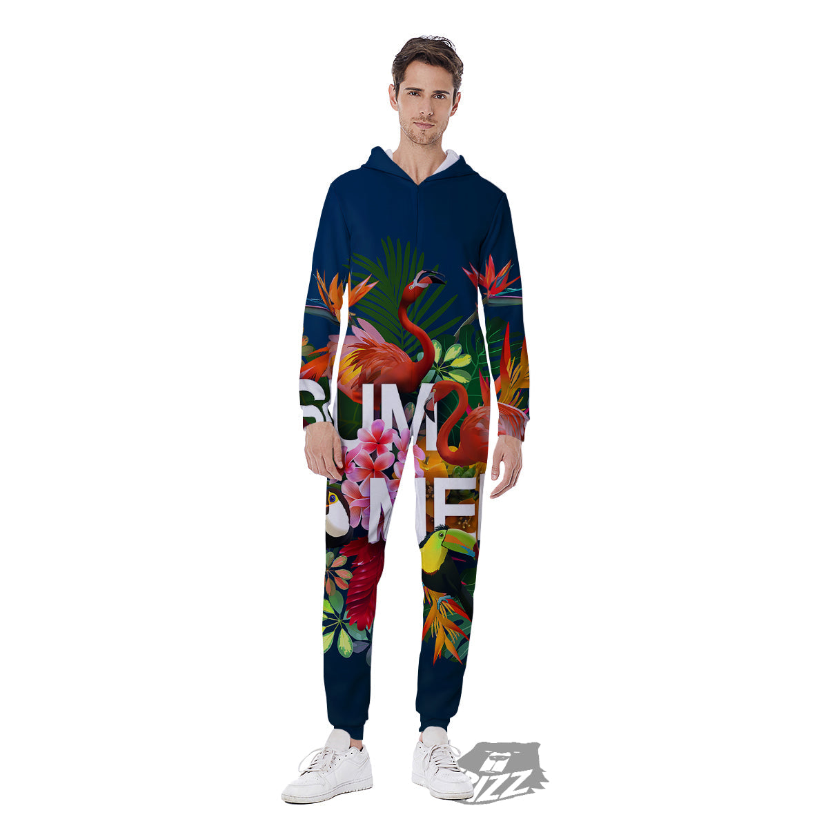 Summer Tropical Birds And Flowers For Travel Print Men's Jumpsuit-grizzshop