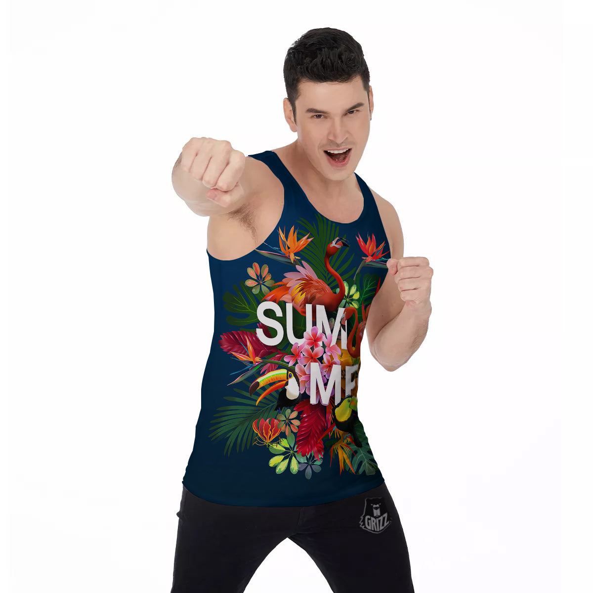 Summer Tropical Birds And Flowers For Travel Print Men's Tank Top-grizzshop