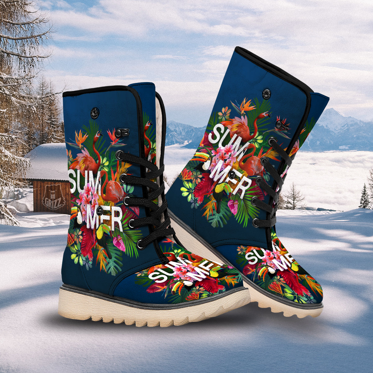Summer Tropical Birds And Flowers For Travel Print Snow Boots-grizzshop