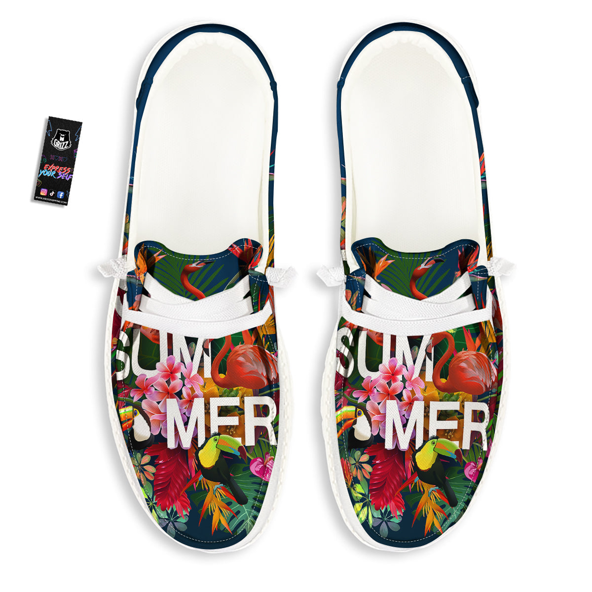 Summer Tropical Birds And Flowers For Travel Print White Loafers-grizzshop