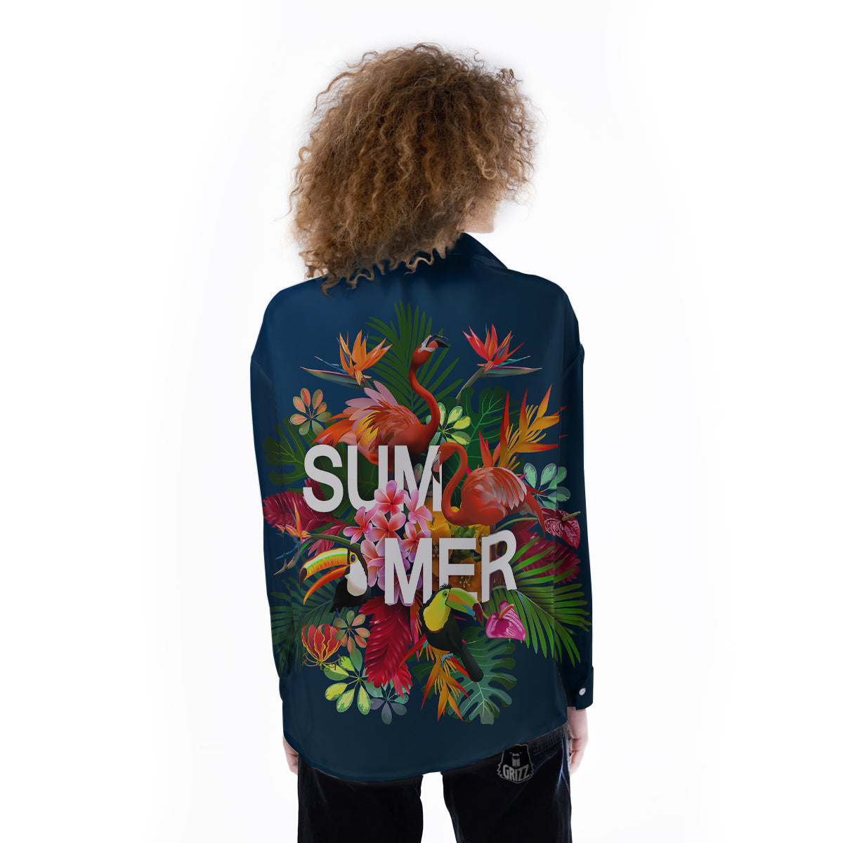 Summer Tropical Birds And Flowers For Travel Print Women's Long Sleeve Shirts-grizzshop