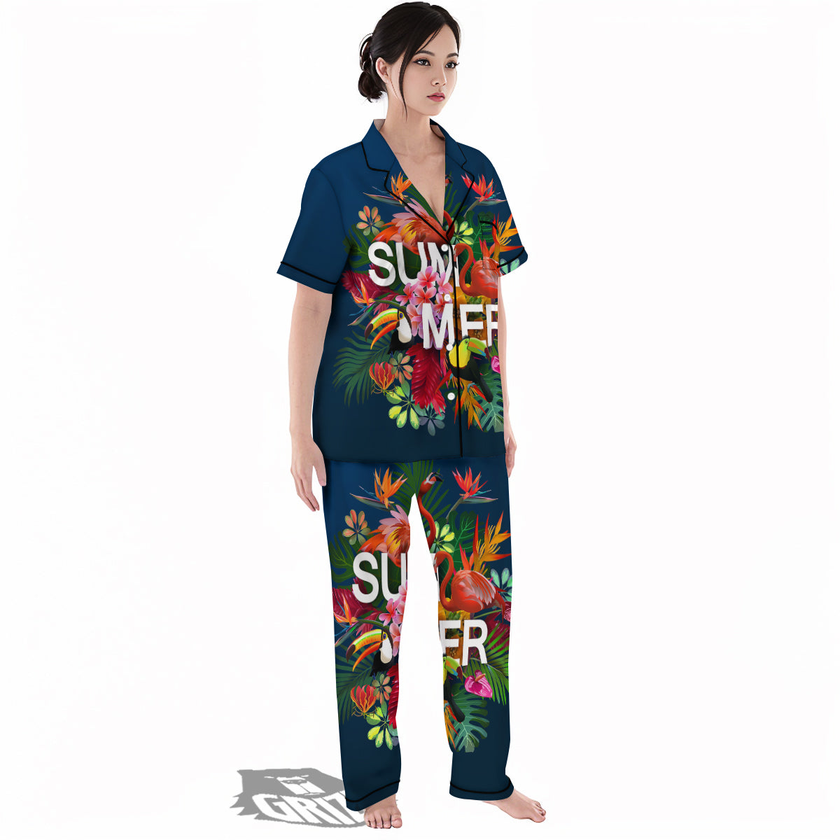 Summer Tropical Birds And Flowers For Travel Print Women's Pajamas Set-grizzshop