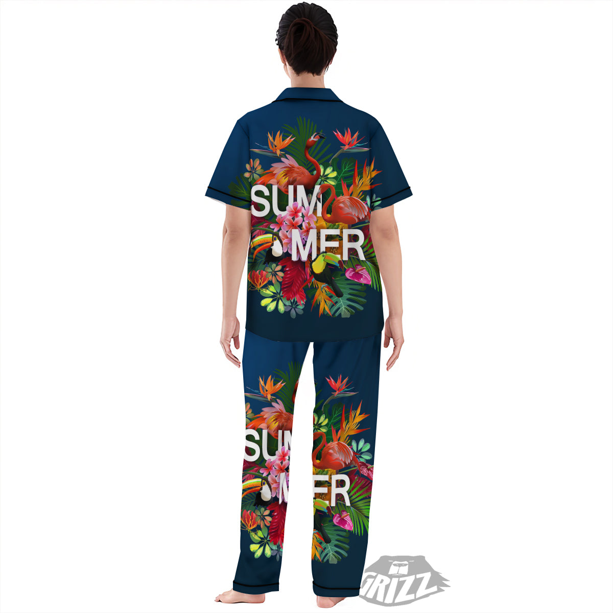 Summer Tropical Birds And Flowers For Travel Print Women's Pajamas Set-grizzshop