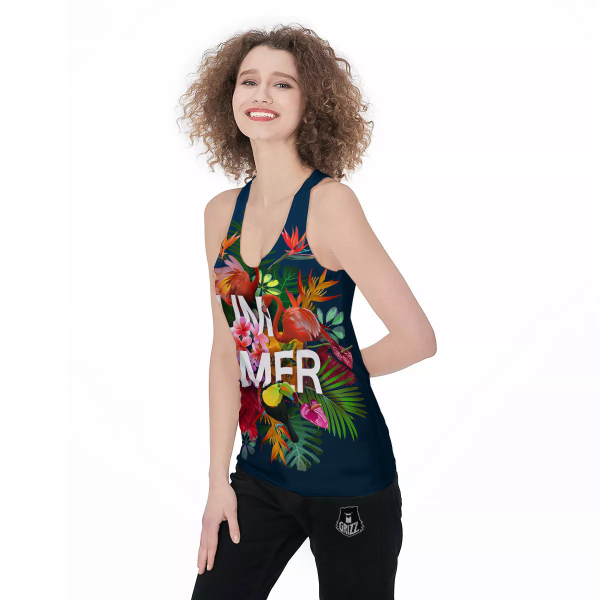 Summer Tropical Birds And Flowers For Travel Print Women's Racerback Tank Top-grizzshop