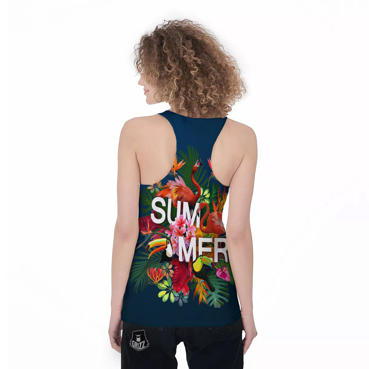 Summer Tropical Birds And Flowers For Travel Print Women's Racerback Tank Top-grizzshop