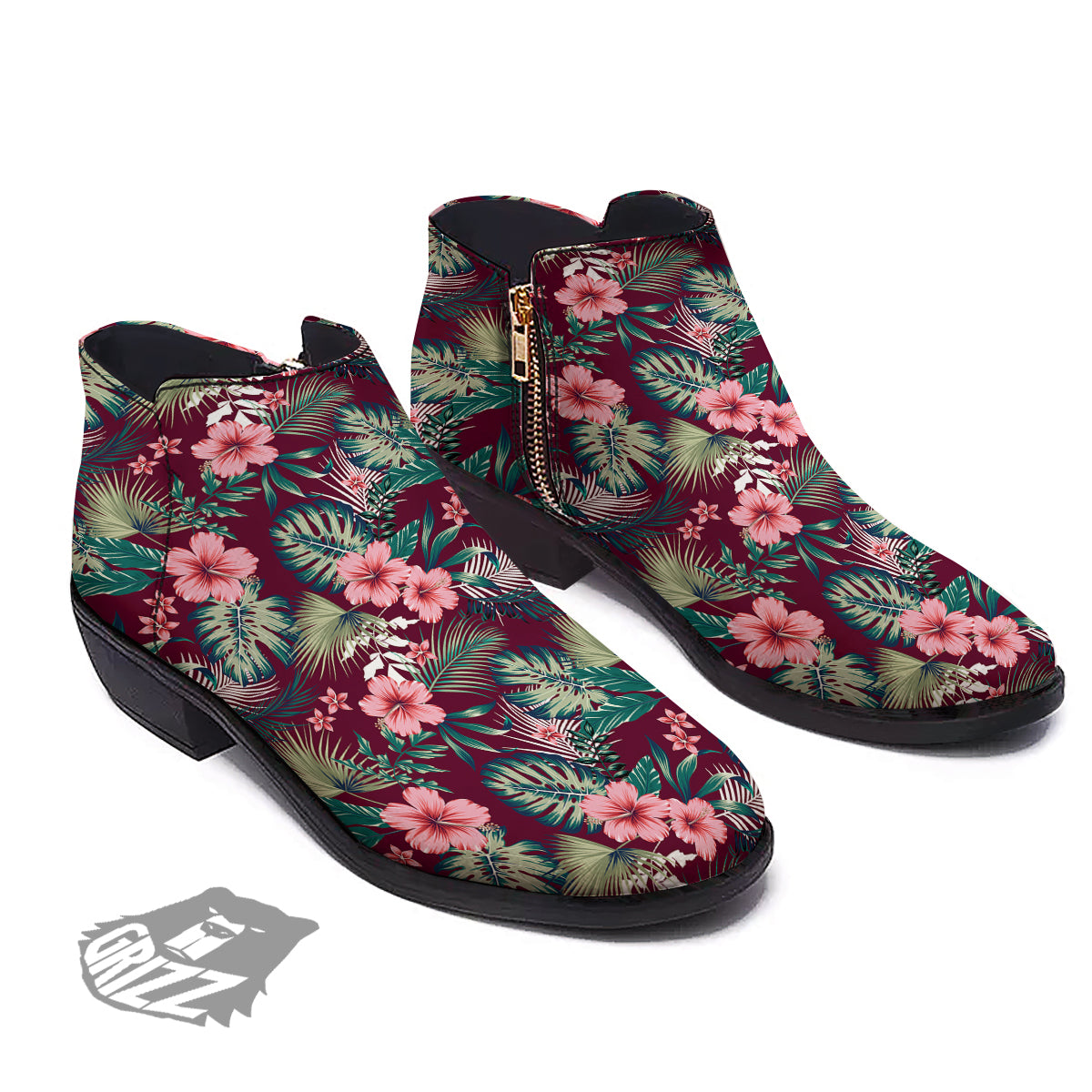 Summer Tropical Print Pattern Ankle Boots-grizzshop