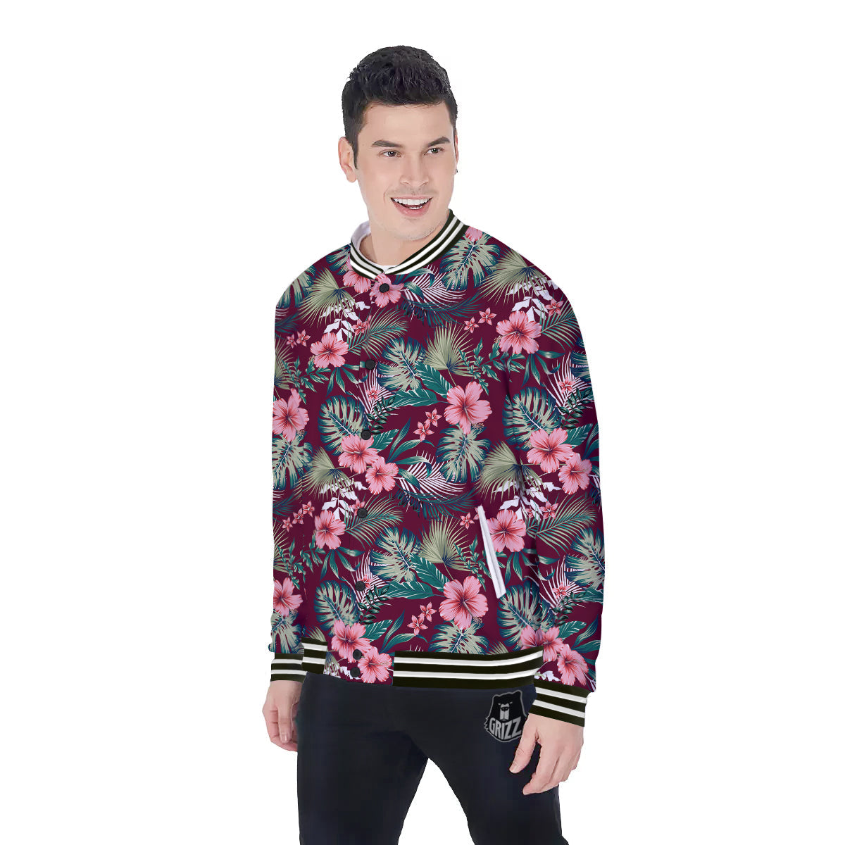 Summer Tropical Print Pattern Baseball Jacket-grizzshop