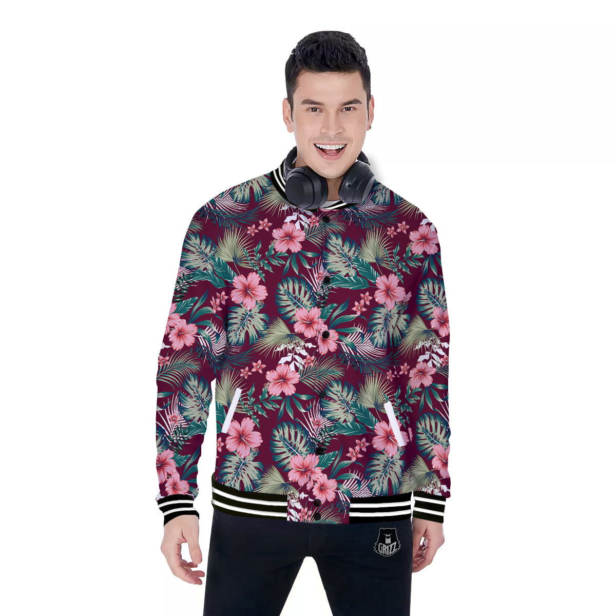 Summer Tropical Print Pattern Baseball Jacket-grizzshop