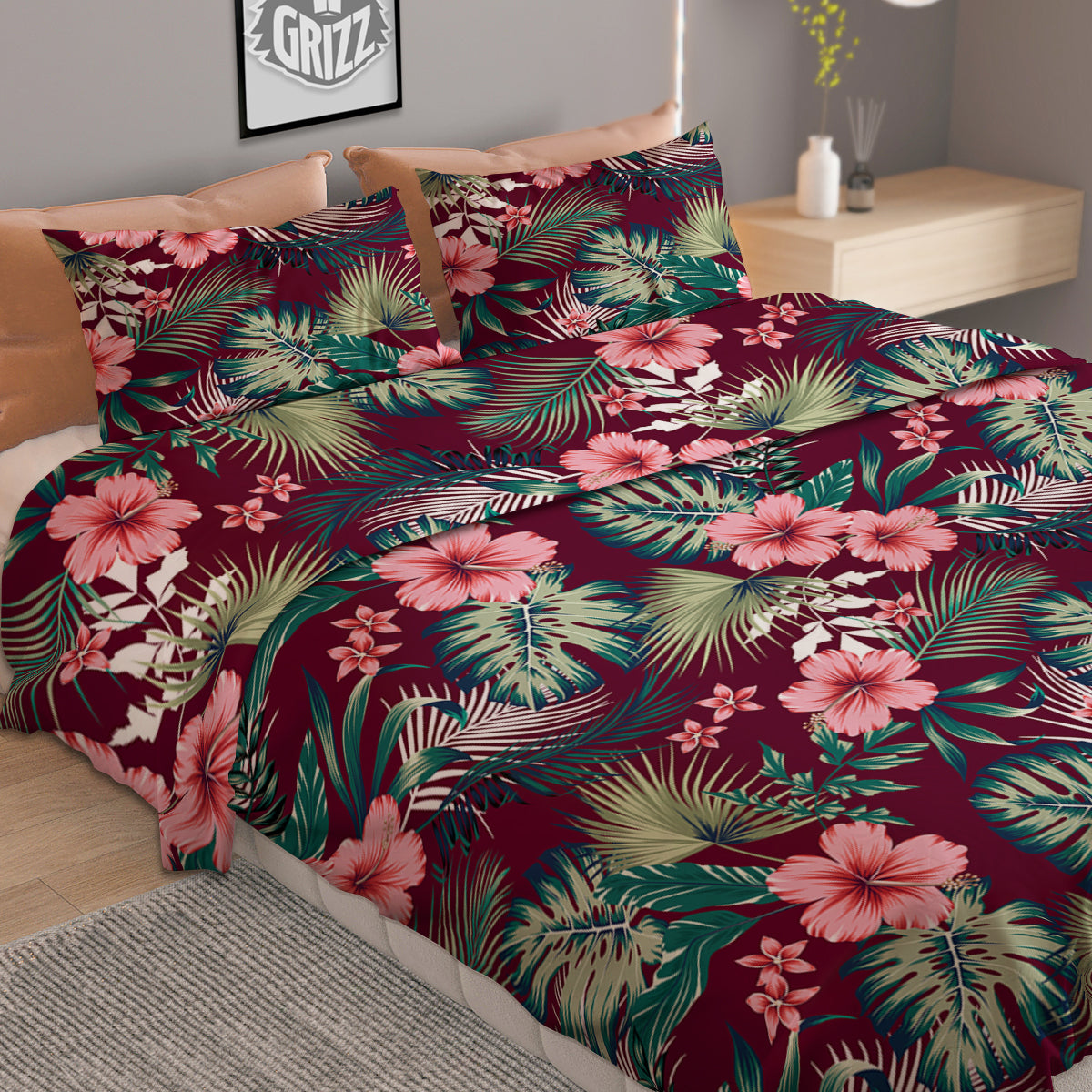 Summer Tropical Print Pattern Duvet Cover Bedding Set-grizzshop