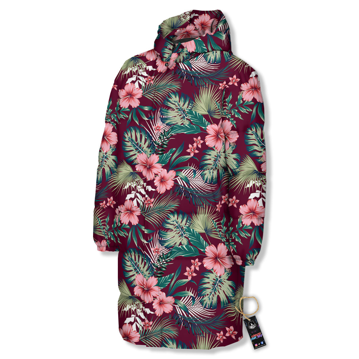 Summer Tropical Print Pattern Long Down Jacket-grizzshop