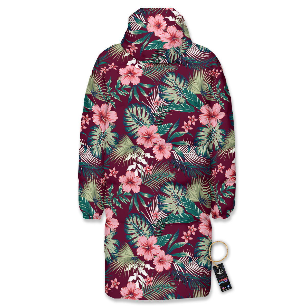 Summer Tropical Print Pattern Long Down Jacket-grizzshop
