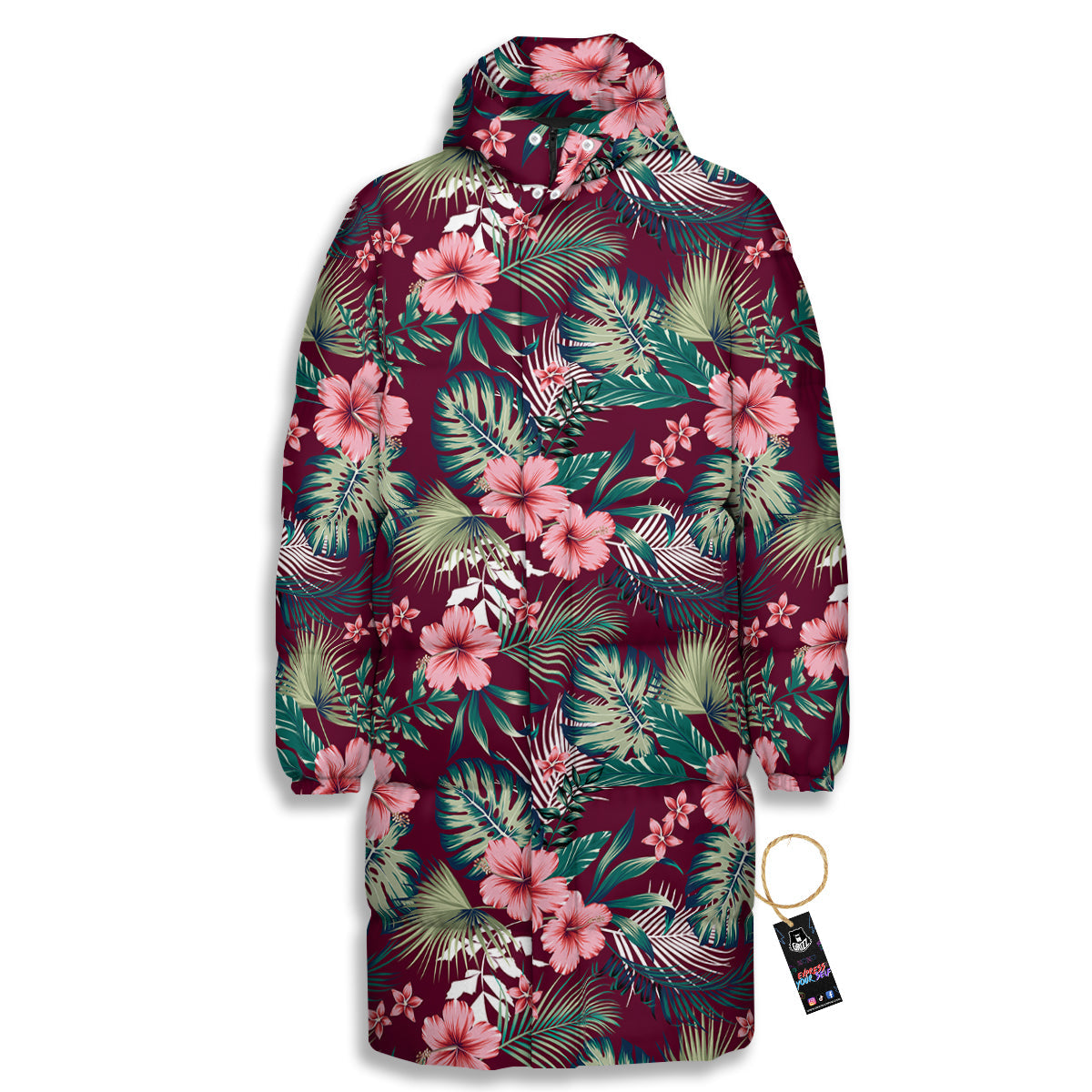 Summer Tropical Print Pattern Long Down Jacket-grizzshop