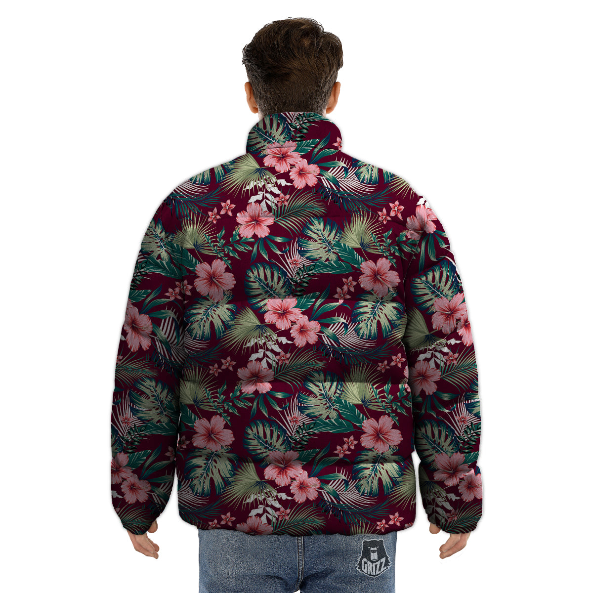 Summer Tropical Print Pattern Puffer Jacket-grizzshop