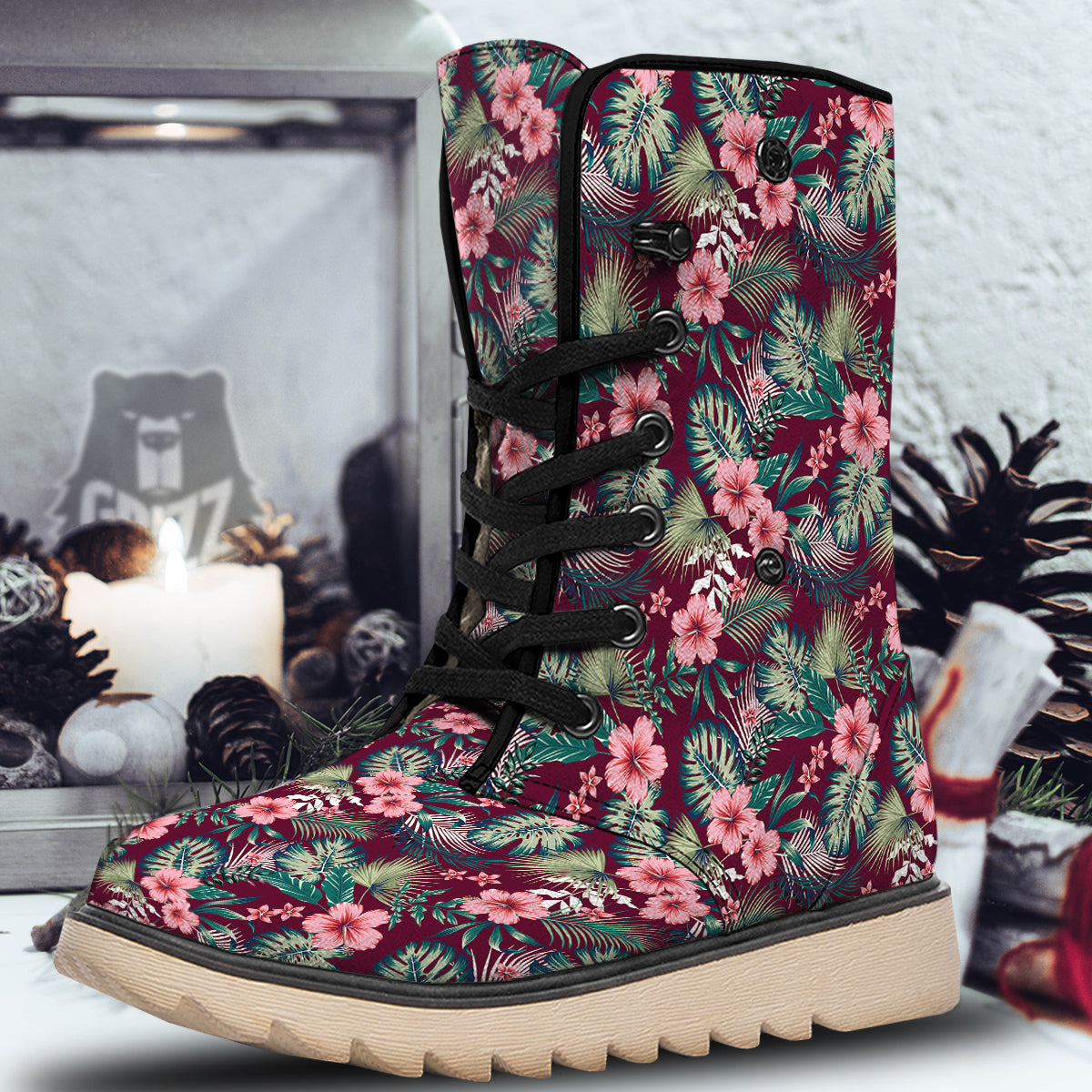 Summer Tropical Print Pattern Snow Boots-grizzshop