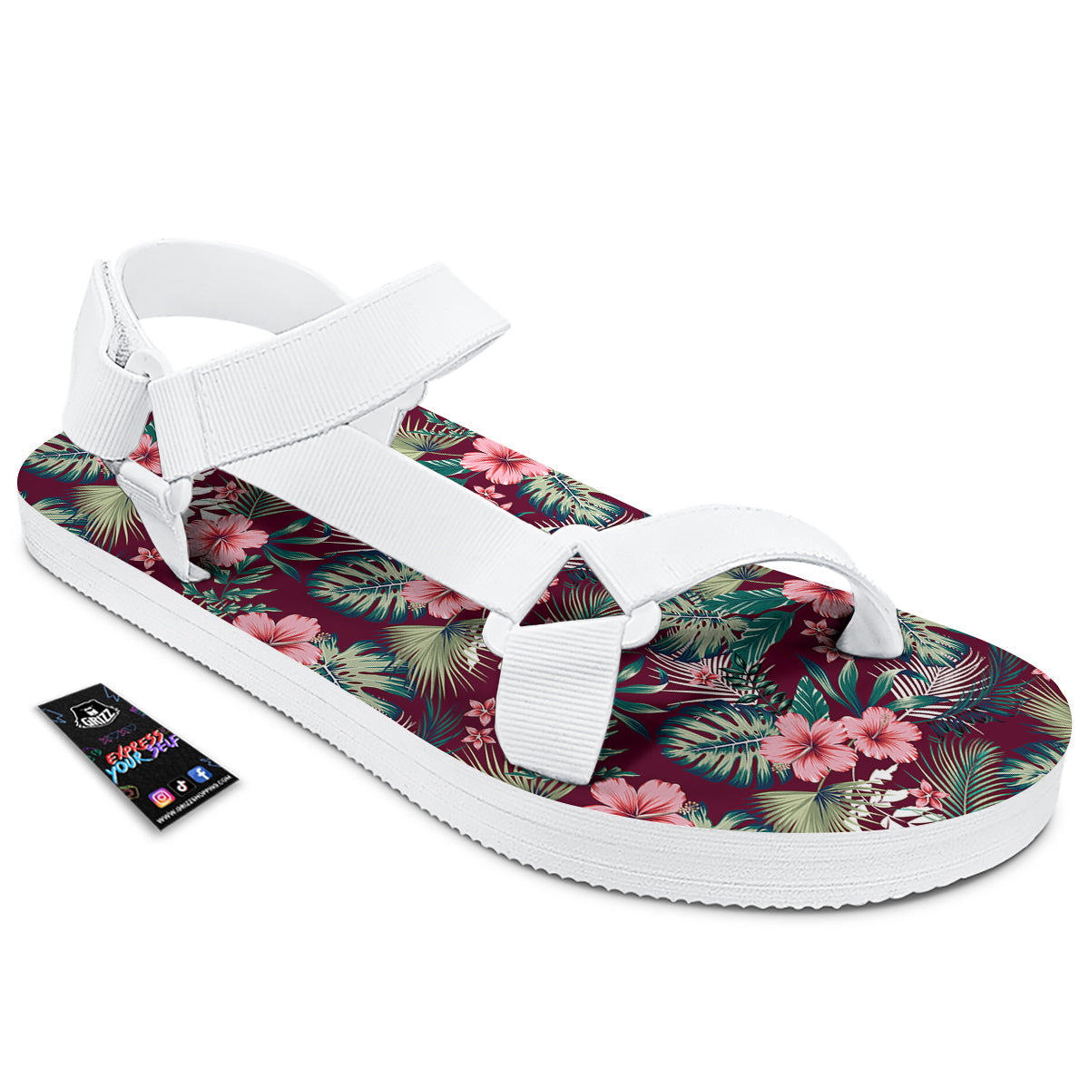 Summer Tropical Print Pattern White Open Toe Sandals-grizzshop