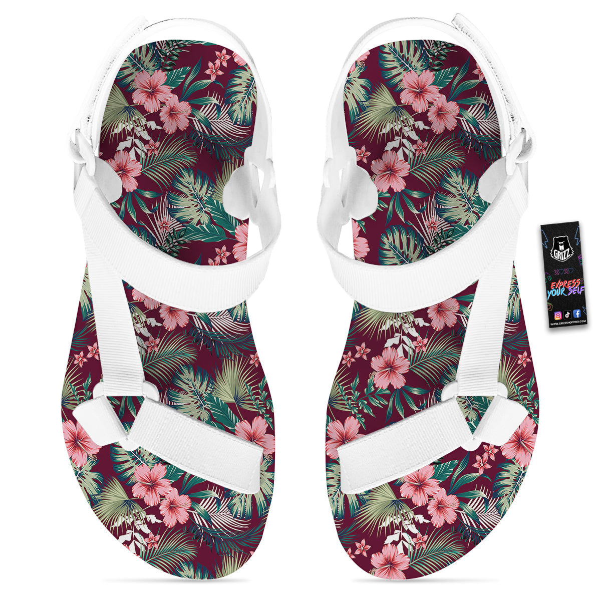 Summer Tropical Print Pattern White Open Toe Sandals-grizzshop