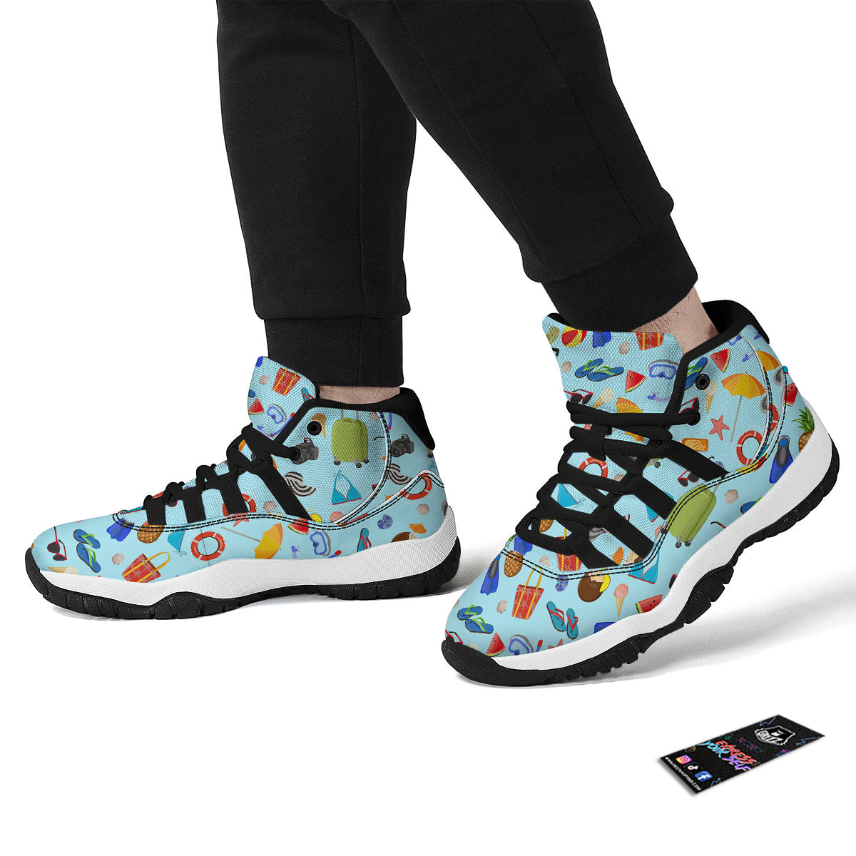 Summer Vacation Travel Print Pattern Black Bball Shoes-grizzshop