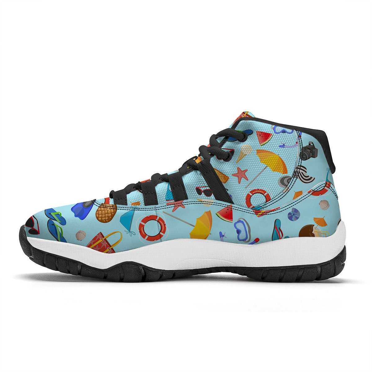 Summer Vacation Travel Print Pattern Black Bball Shoes-grizzshop