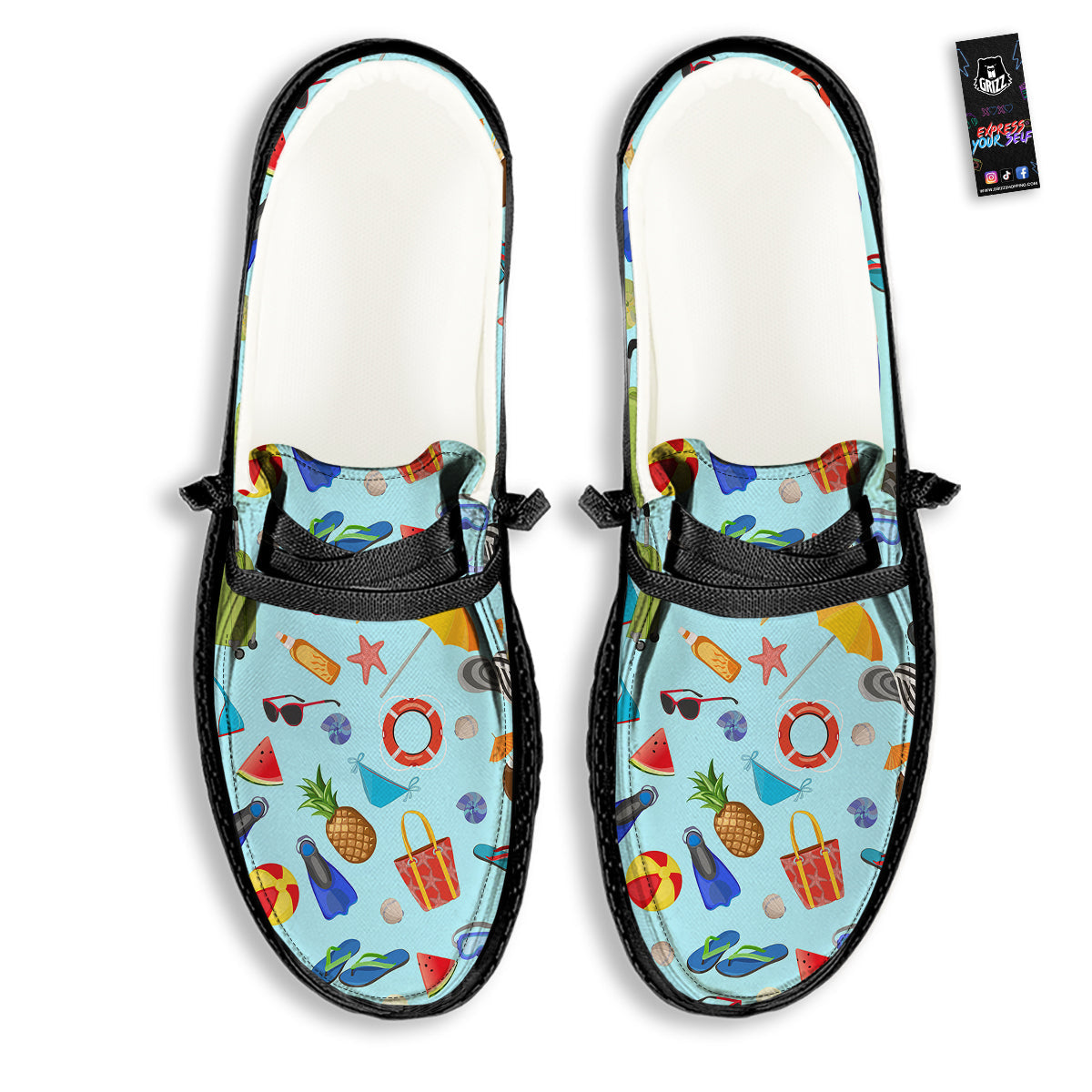 Summer Vacation Travel Print Pattern Black Loafers-grizzshop