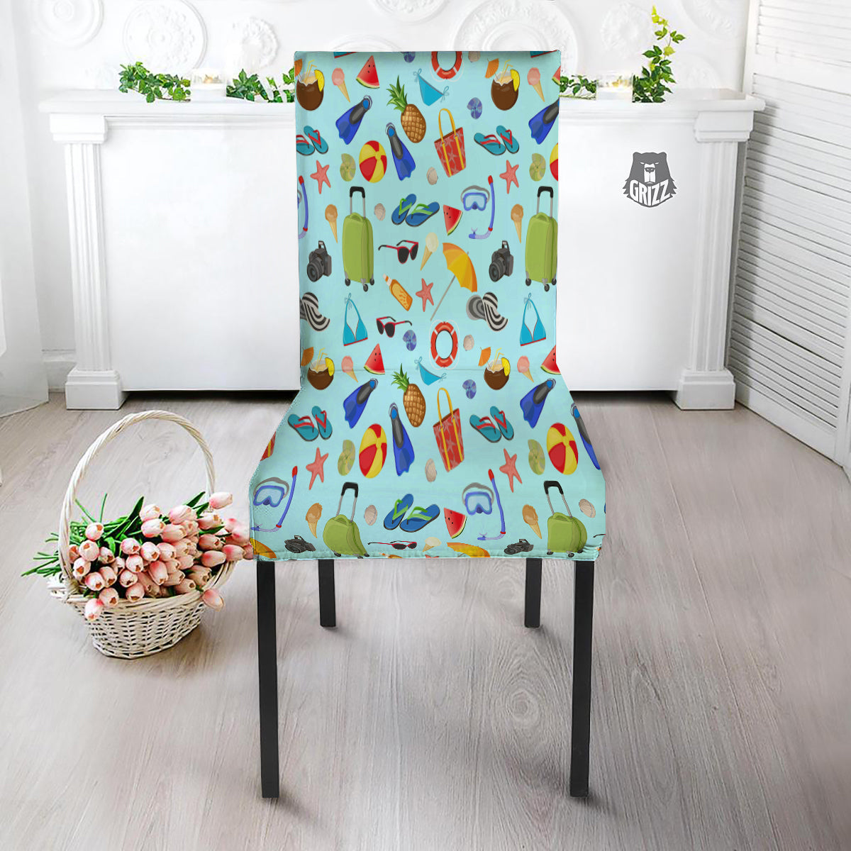 Summer Vacation Travel Print Pattern Dining Chair Slipcover-grizzshop