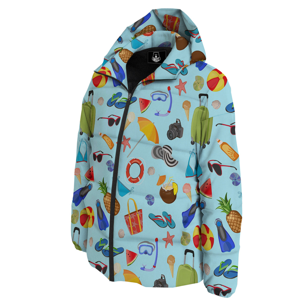 Summer Vacation Travel Print Pattern Down Jacket-grizzshop