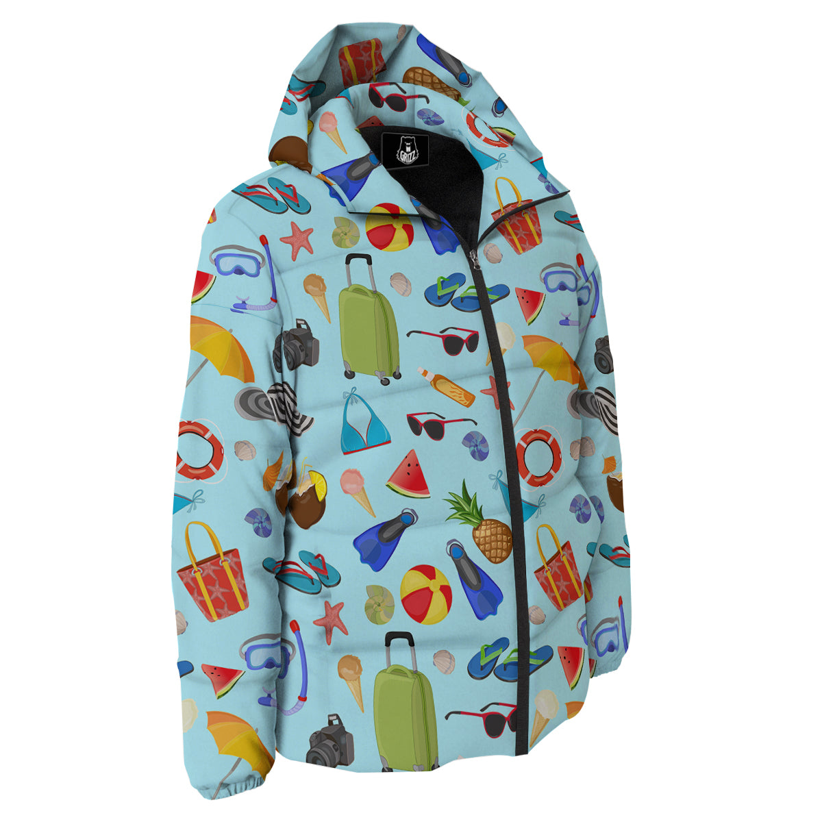 Summer Vacation Travel Print Pattern Down Jacket-grizzshop