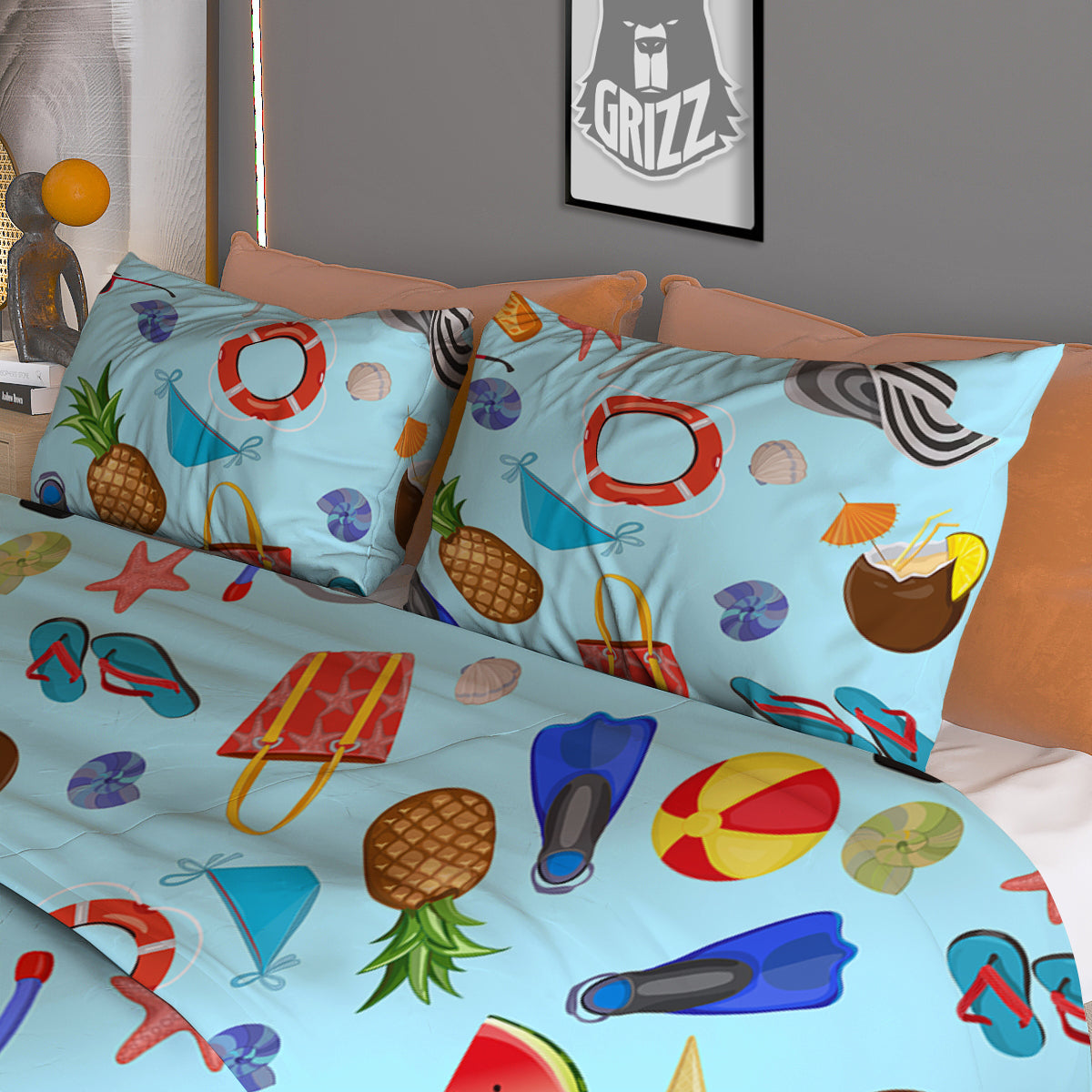 Summer Vacation Travel Print Pattern Duvet Cover Bedding Set