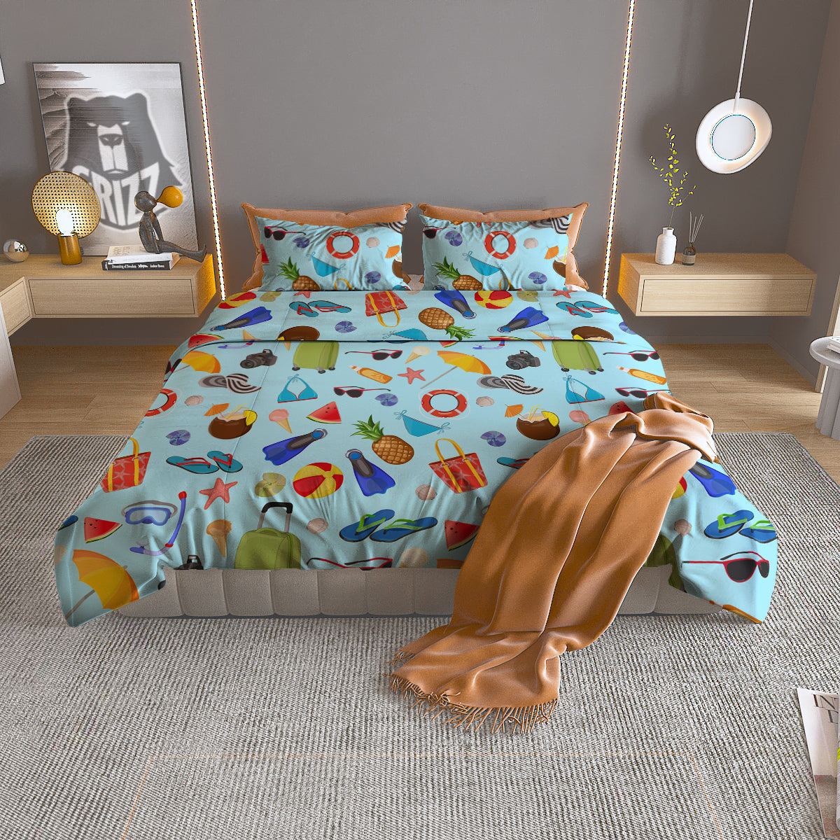 Summer Vacation Travel Print Pattern Duvet Cover Bedding Set