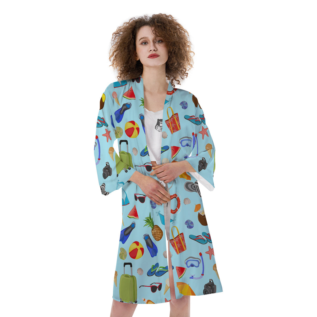 Summer Vacation Travel Print Pattern Kimono-grizzshop
