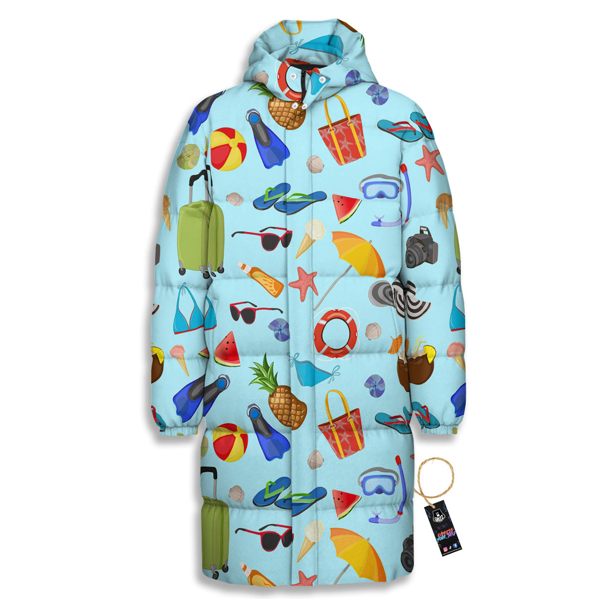 Summer Vacation Travel Print Pattern Long Down Jacket-grizzshop