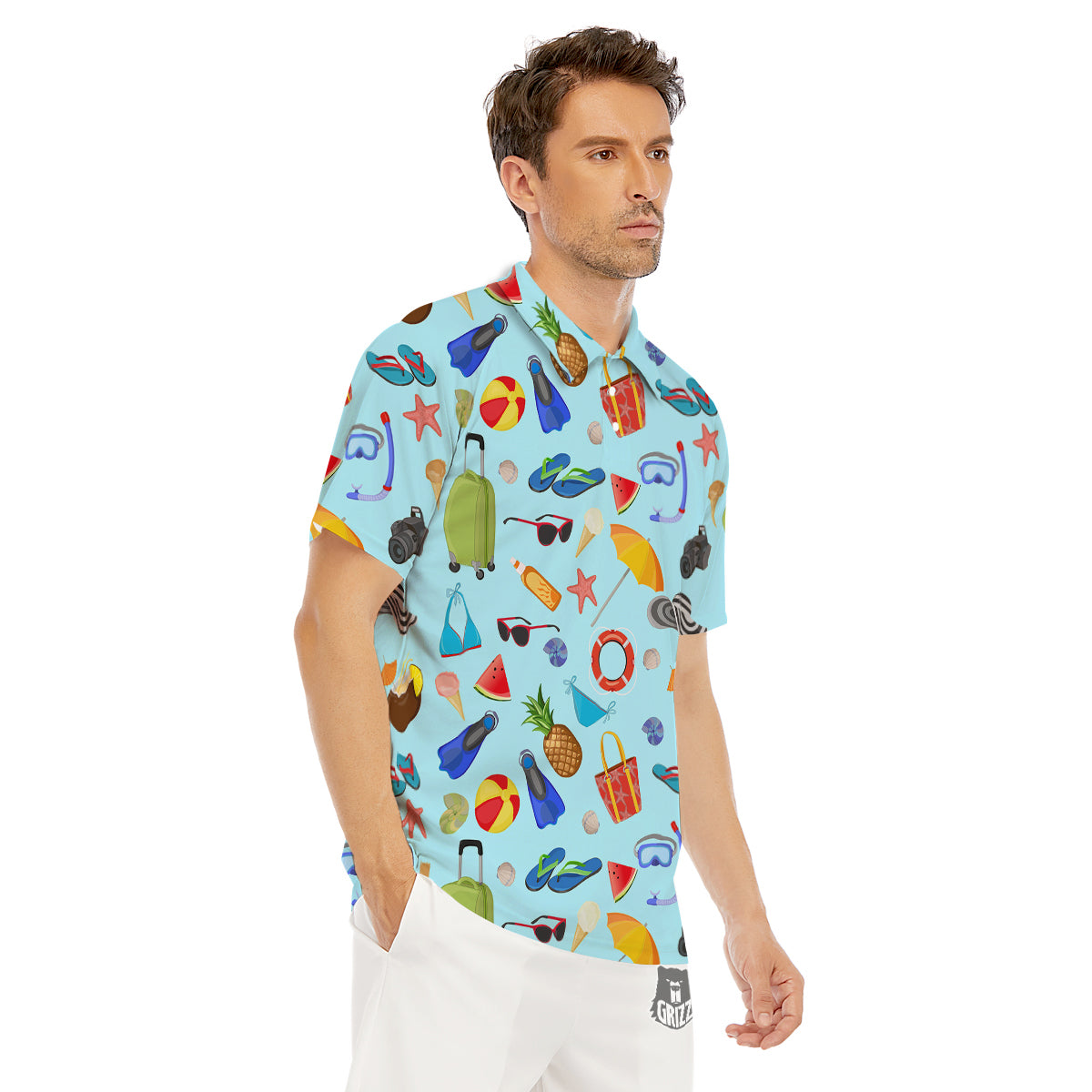 Summer Vacation Travel Print Pattern Men's Golf Shirts-grizzshop
