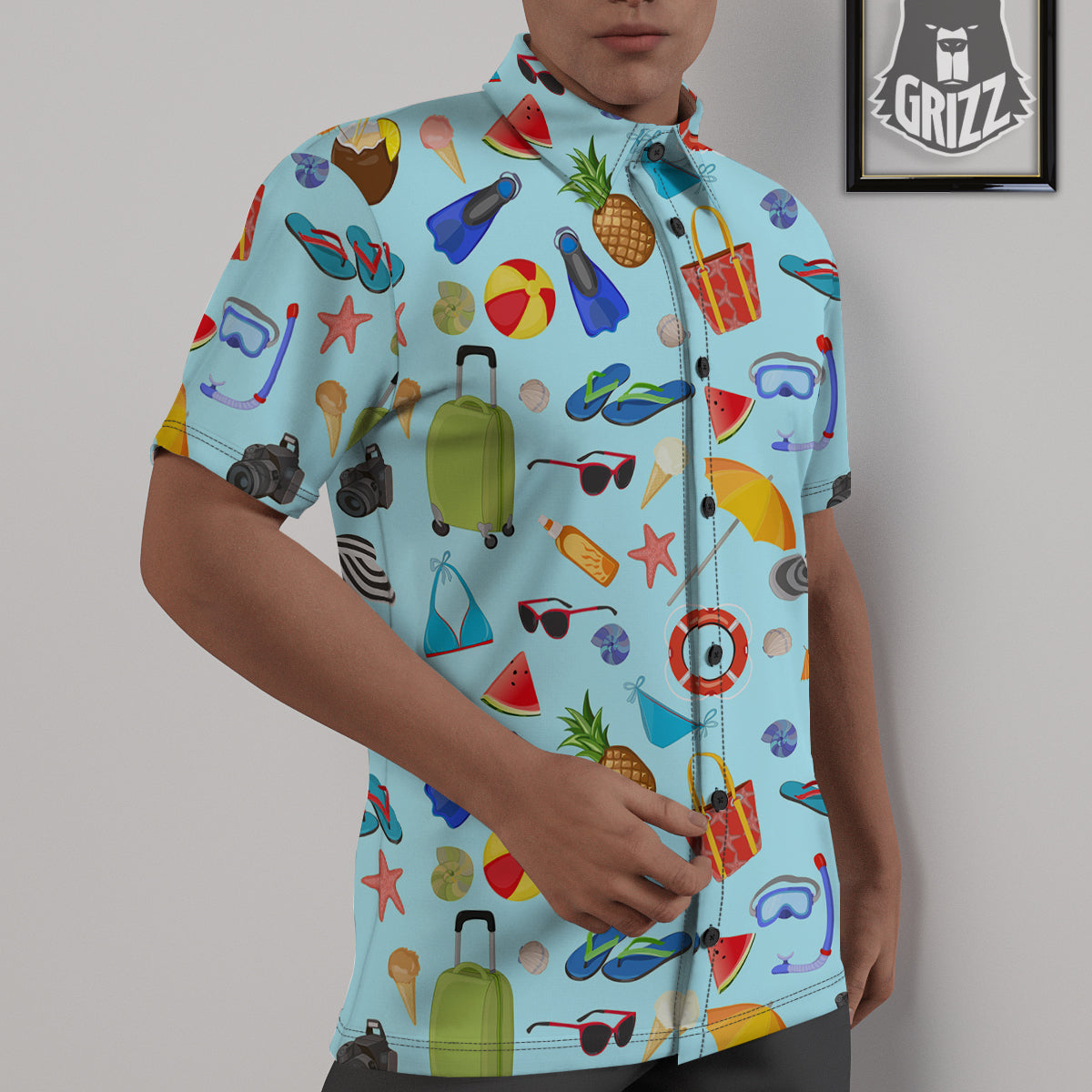 Summer Vacation Travel Print Pattern Untucked Shirts-grizzshop